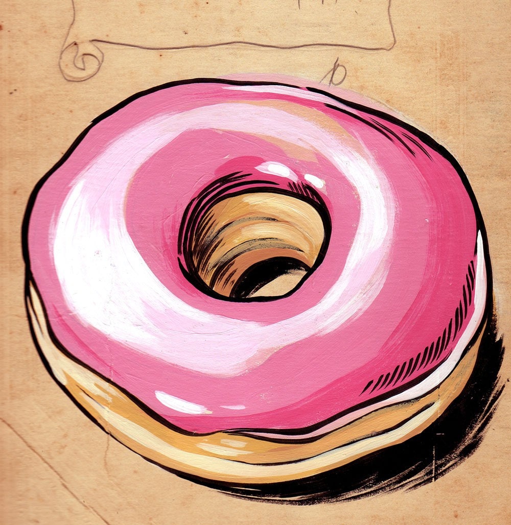 Donut - original drawing on vintage ledger cover