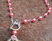 Pink Pearl Necklace with Swarovski Crystal Heart