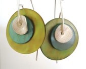 mother of pearl and sterling silver DOUBLE EARRING  lime green Black Friday Etsy Cyber Monday Etsy