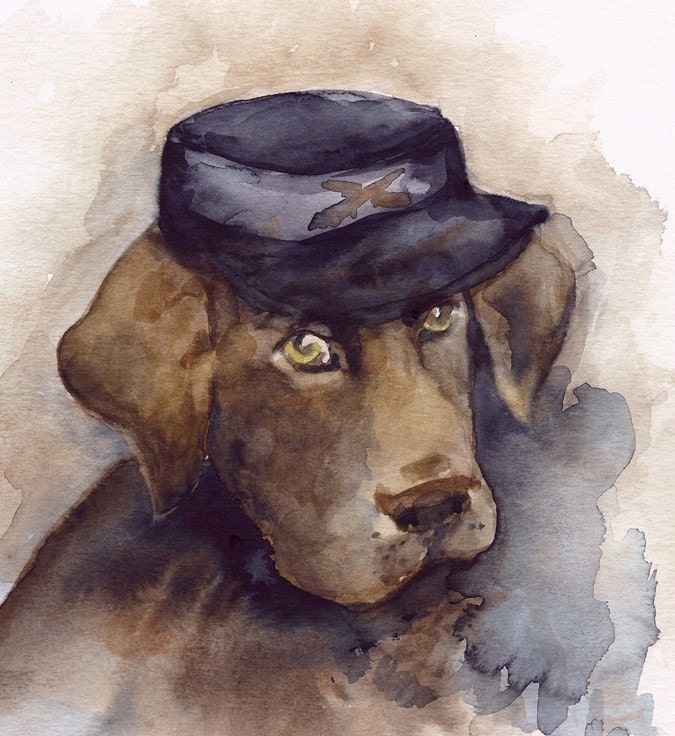 Civil War Pup- Chocolate Lab Art