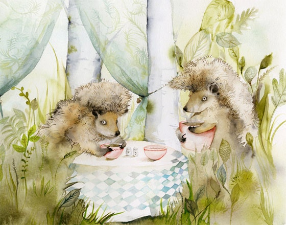 Forest Cafe- Woodland Hedgehog Archival Large print