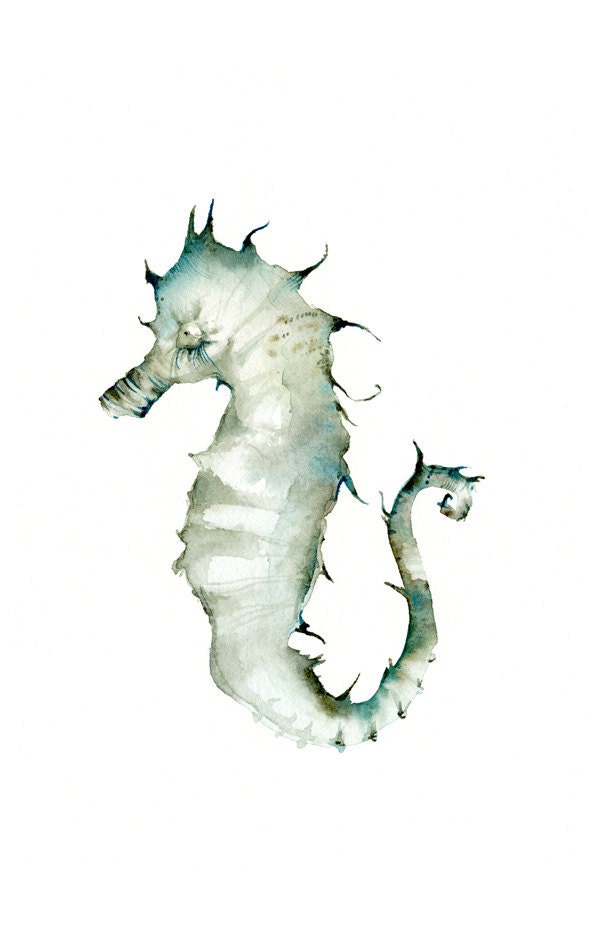 seahorse watercolor print, -seahorse art in Teal Tones Archival Print, ocean decor, beachhouse decor