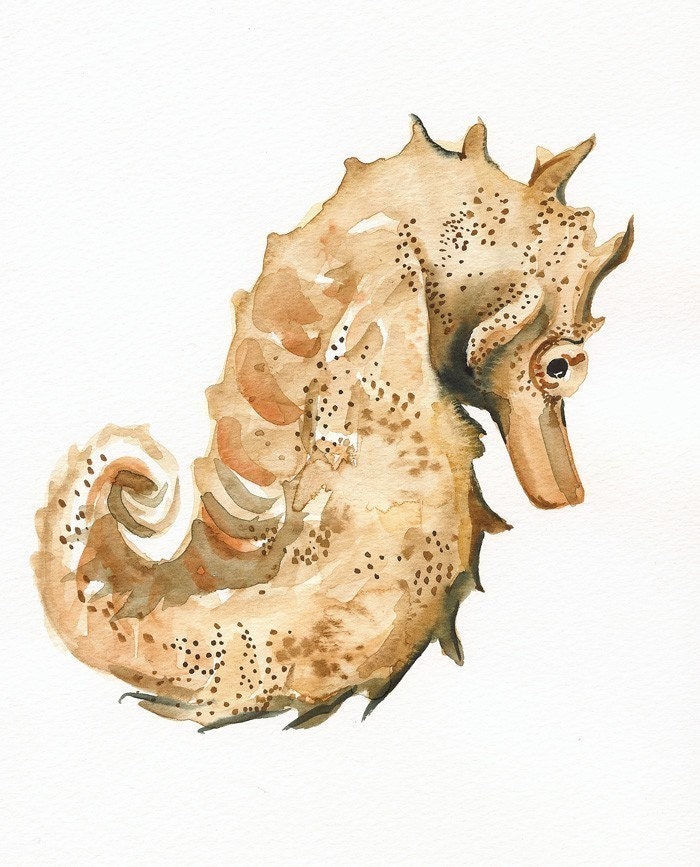 Seahorse art- Archival print, nautical decor