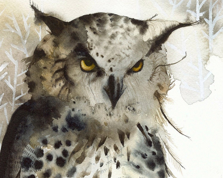 Great Horned Owl- Large Archival Art Print, Owl art