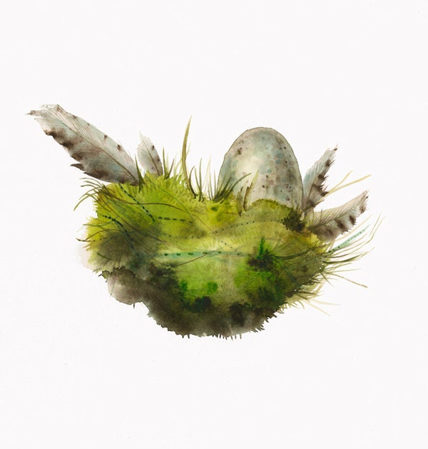 Moss Nest- Archival print, nature art, cottage chic, nature