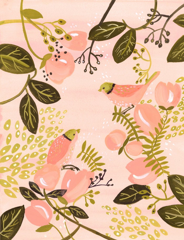 Peach Birds Print