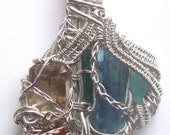 SALE Crystal gem wire wrap necklace - Aquamarine Citrine Spessartite Garnet, Vanadanite, Rubellite, Indicolite , Watermelon Tourmaline
