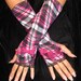 Plaid Pink & Black Arm Warmers -Gothic Dark Tribal Costume Yoga Cycling Emo Fingerless Gloves