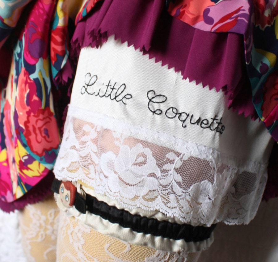 Little Coquette -  hand embroidered - half slip - lingerie - m