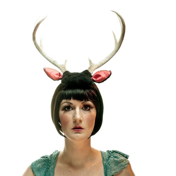 Deer Antler Headband - Halloween Costume Black with Pink Ears