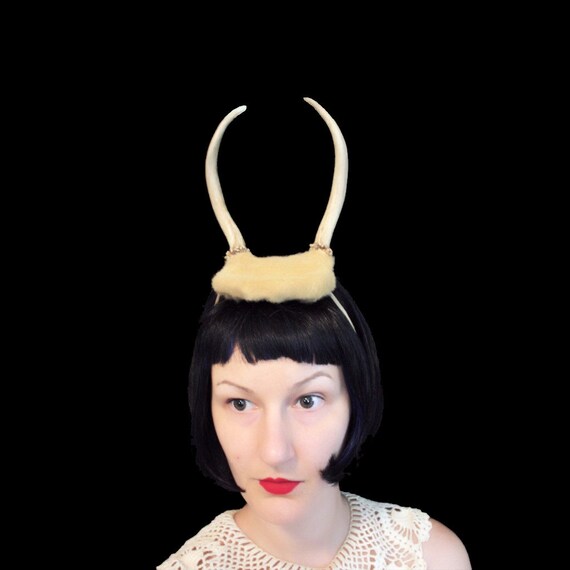 Deer Antler Headband - butterscotch base with two point horns