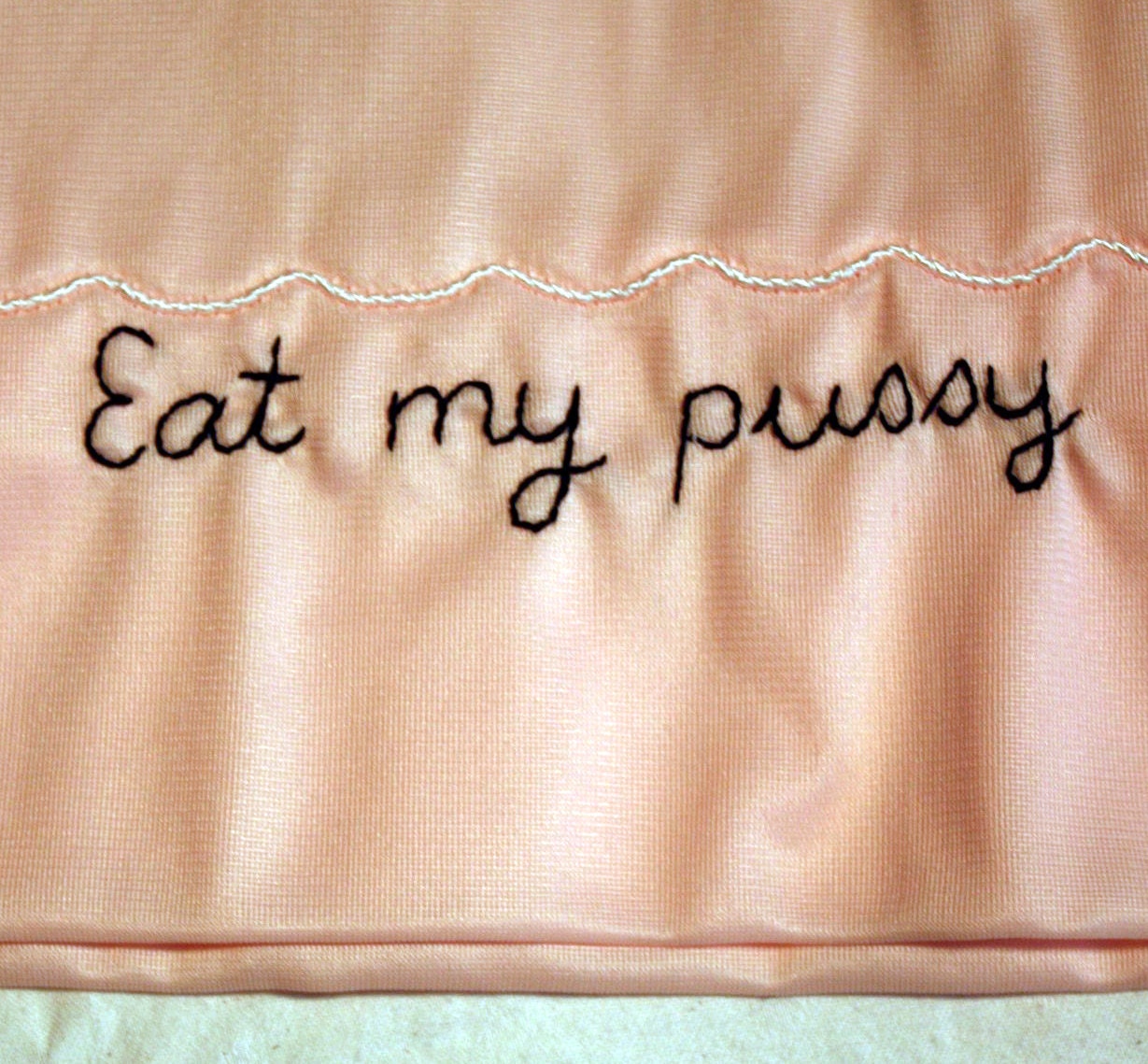 Eat My P--sy - MATURE - hand embroidered pink slip lingerie