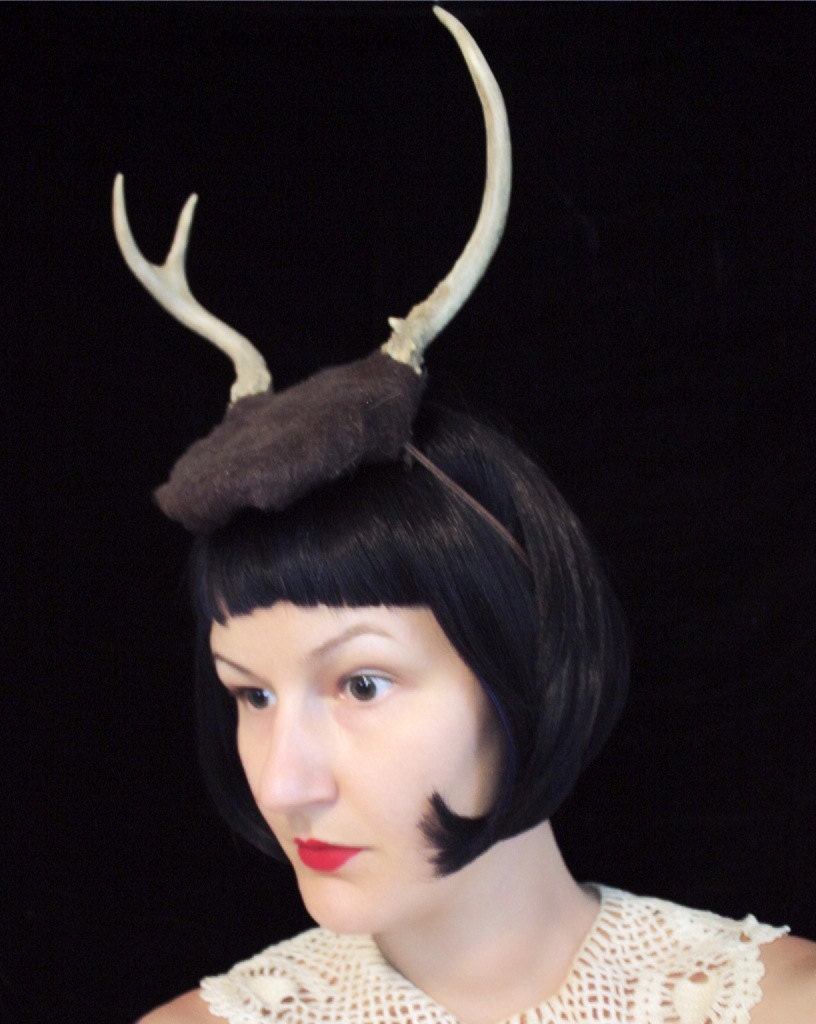 Deer Antler Headband - brown base with two point horns