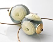 Grey Ivory Murano lampwork glass beads and oxidized copper hoops