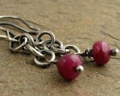 Ruby earrings, oxidized sterling silver earrings. Red ruby gemstones silver earrings