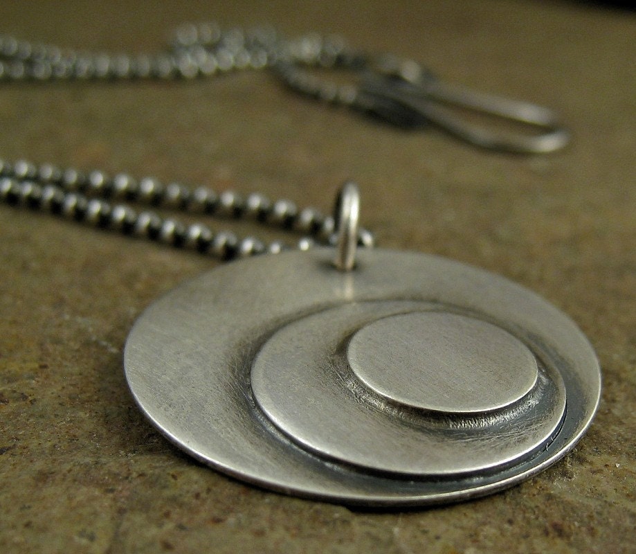 Sterling Silver Disc Necklace Modernist Modern Geometric Circles Jewelry Oxidized Silver Abstract Large Circles Necklace
