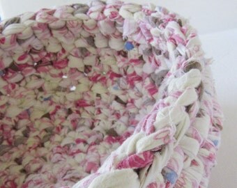 handmade upcycled catch all basket (creamy pink flannel)