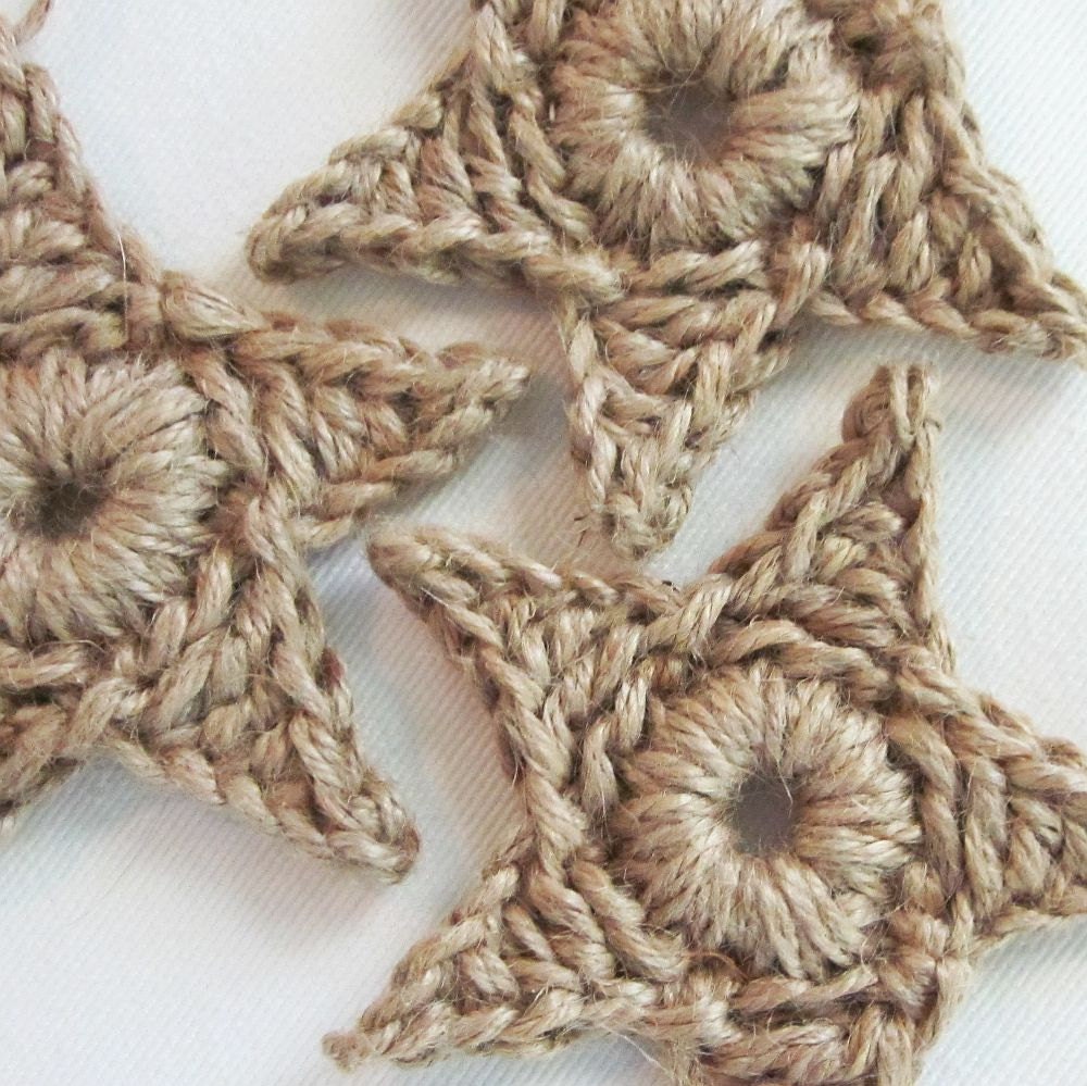 set of 3 large primitive jute star ornaments