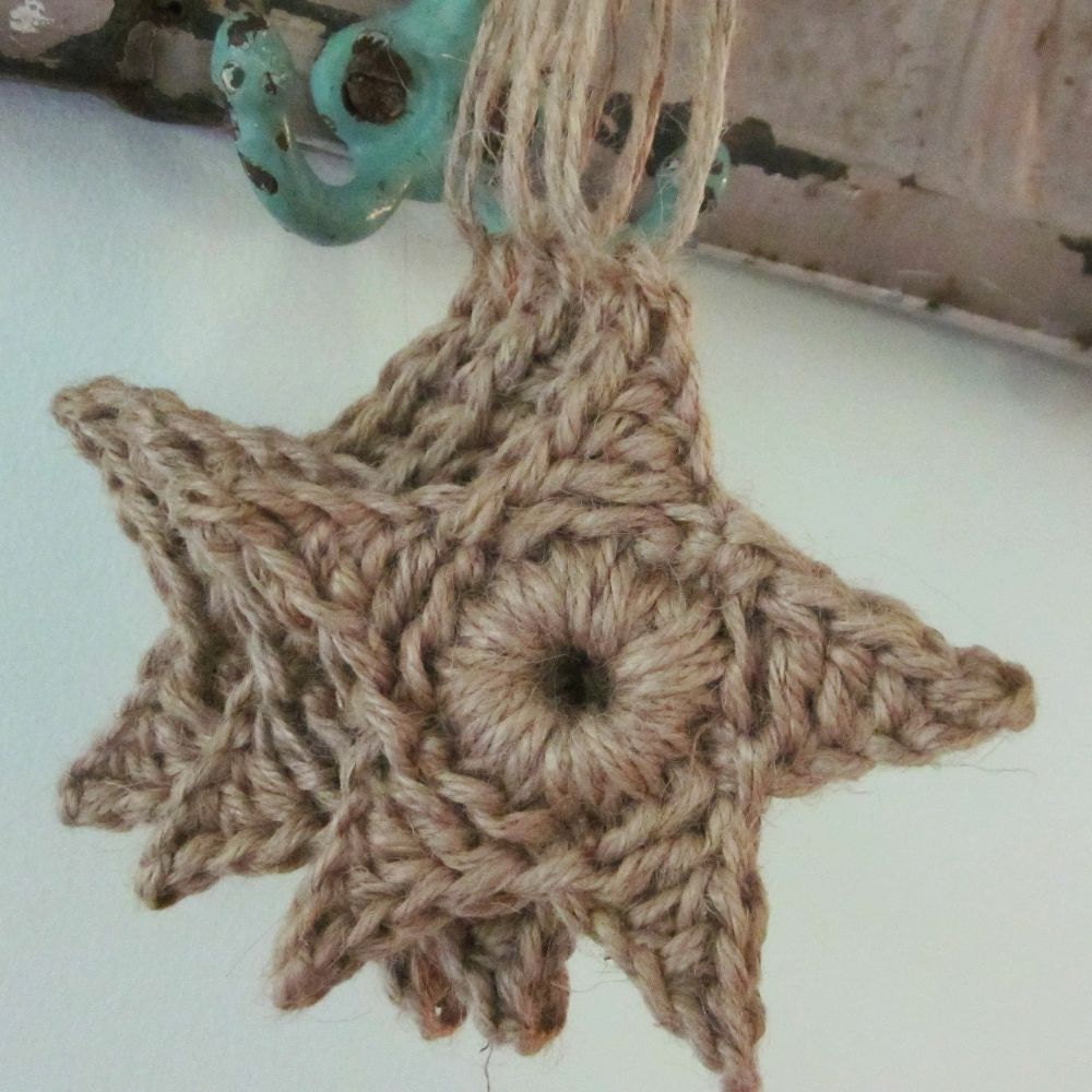 set of 3 large primitive jute star ornaments