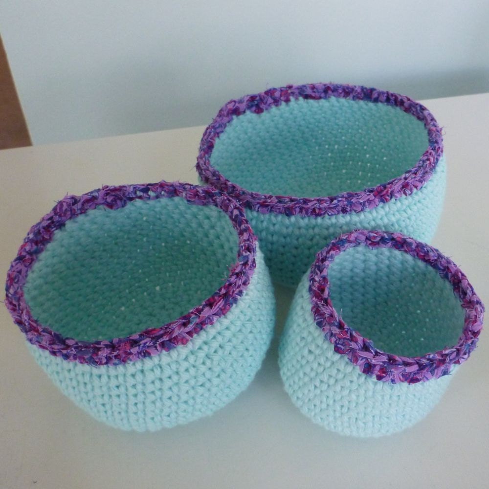 Cotton Nested Rag Top Bowl Set (Violet over Robin's Egg)