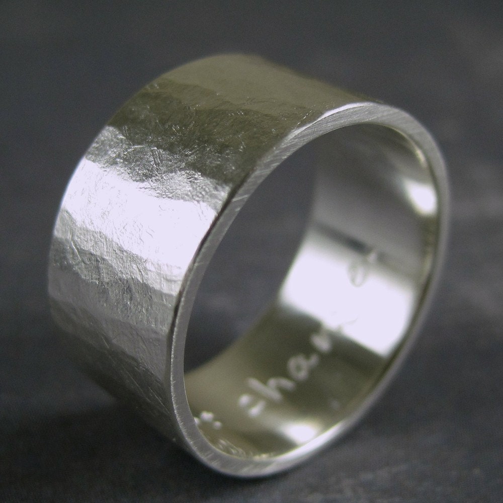 Wide rustic hammered ring handmade with your inscription - 10mm wide
