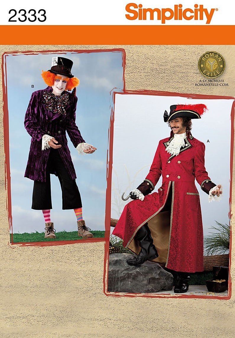 Diy Sewing Pattern-Simplicity 2333-Alice in Wonderland Mad Hatter Costume-Captain Hook Costume-L,XL