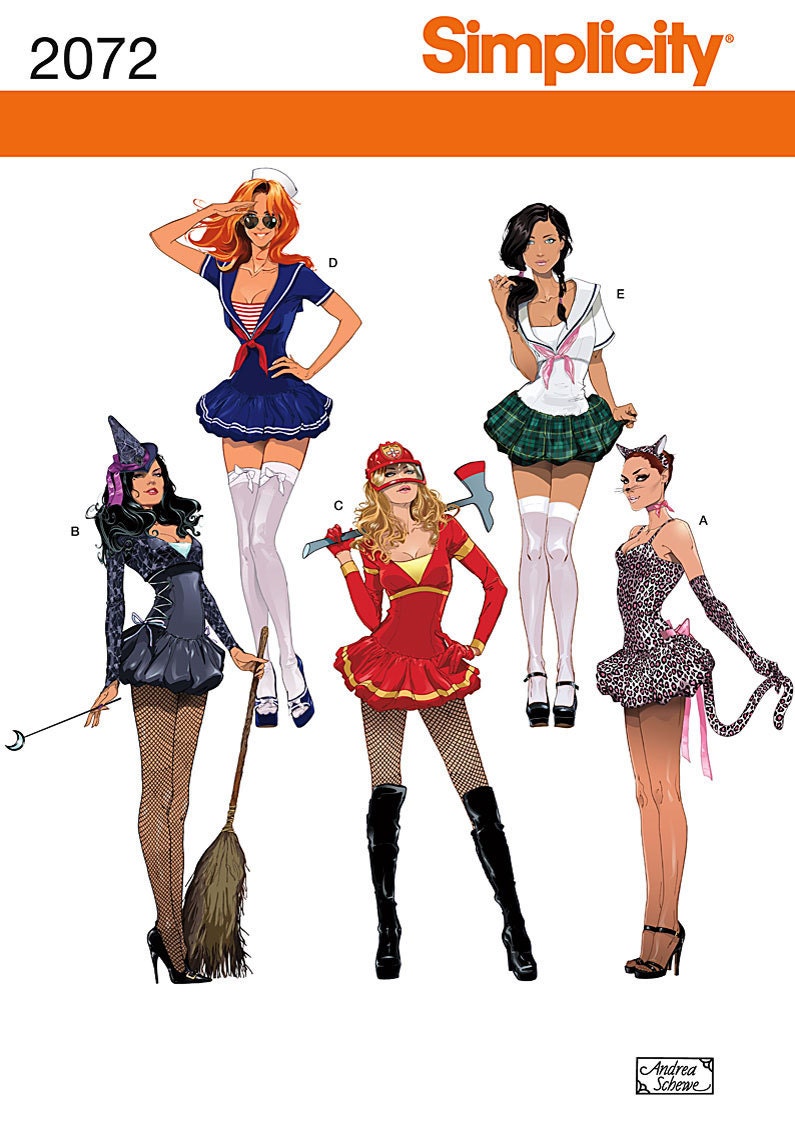 Diy Sewing Pattern-Simplicity 2072-Sexy Witch,Sailor,Cat,Firefighter Costume-Plus Size