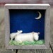 Nighttime Mama Sheep and Lamb - Needle Felted Shadow Box Scene