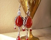 Red Drop Earrings Carnelian Swarovski Crystal Victorian Gothic Jewelry
