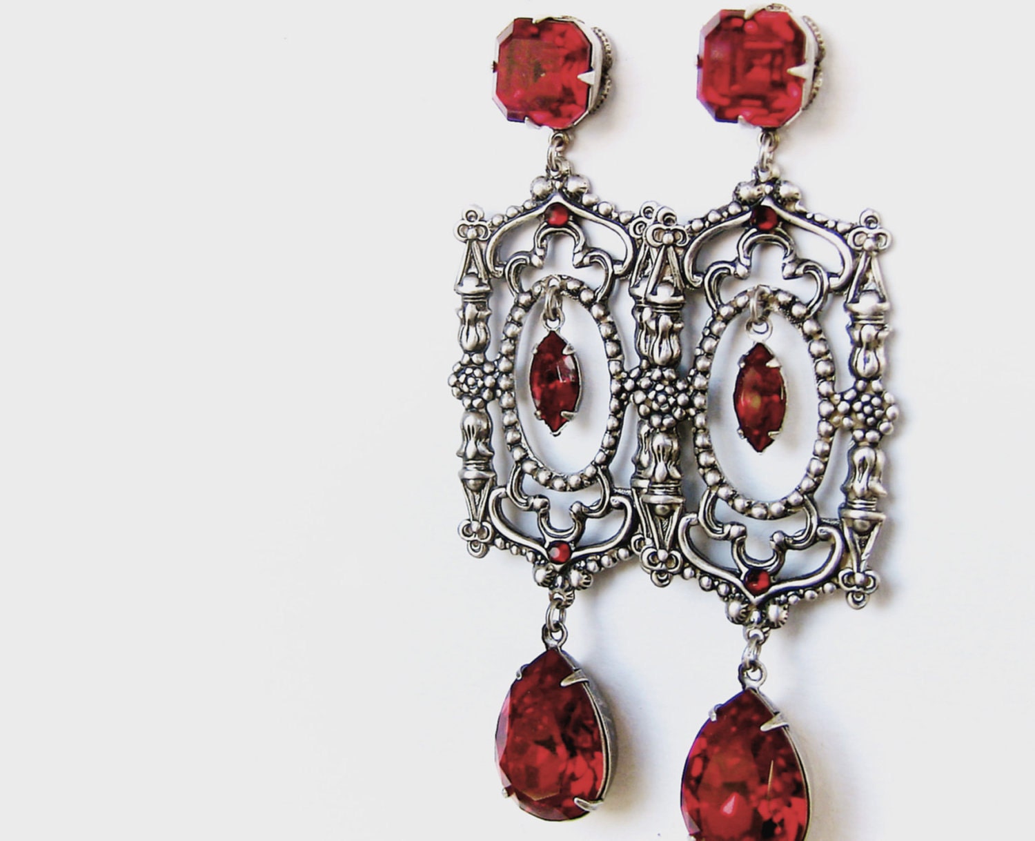 Red Swarovski Earrings Dangle Crystal Gothic Jewellery