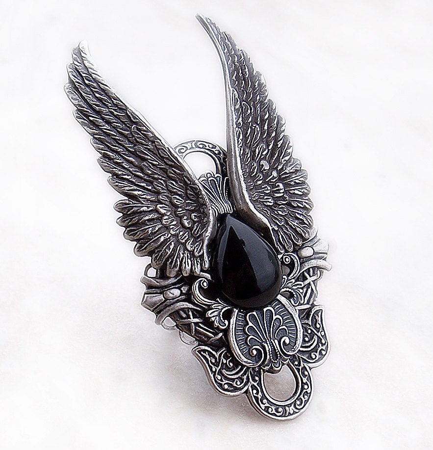 Angel Wings Ring Men Women BLACK ONYX Gothic Ring Gothic Jewelry