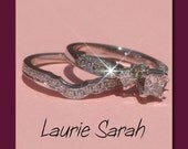 Vintage Replica Diamond Wedding Ring Set - Antique Style with Princess-Cut Diamonds - LS581