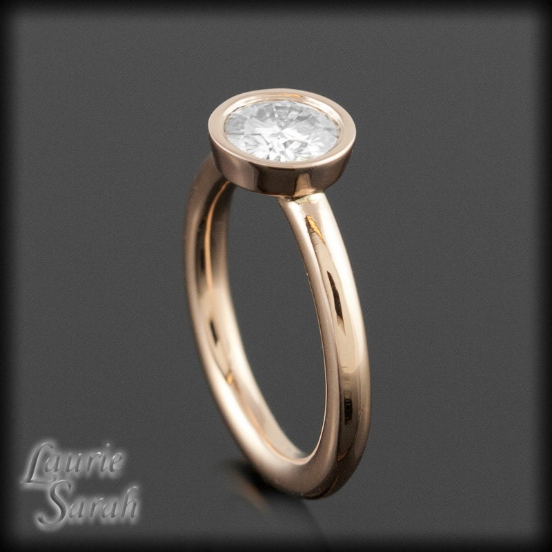Bezel Set Moissanite Engagement Ring in 14kt Rose Gold - Diamond Alternative - LS1950