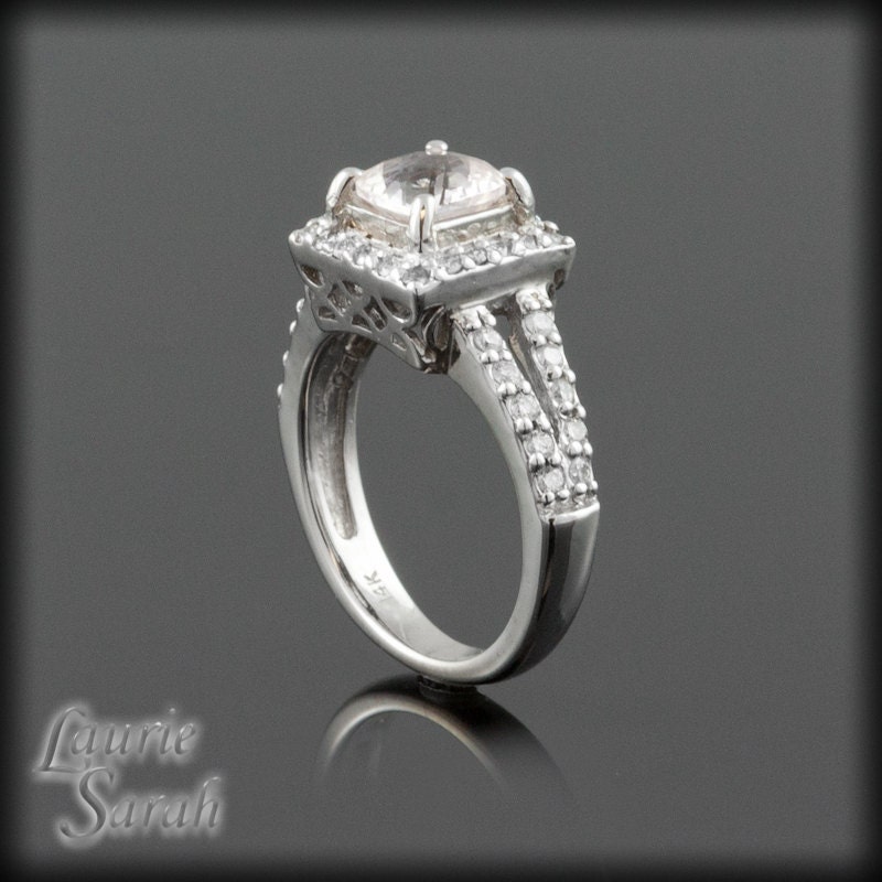 Morganite and Diamond Halo Ring with Split Shank - LS397