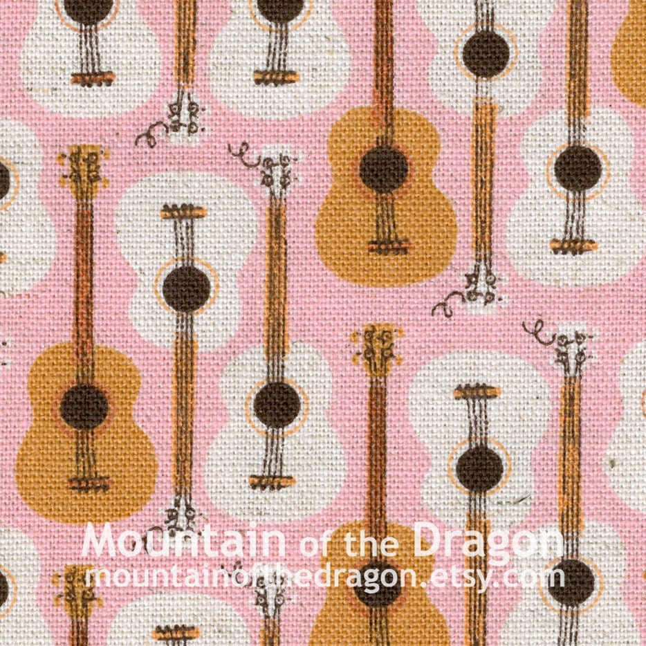 Guitars on Pink - Heather Ross Fabric - Far, Far Away, Chapter 3 - Half Yard