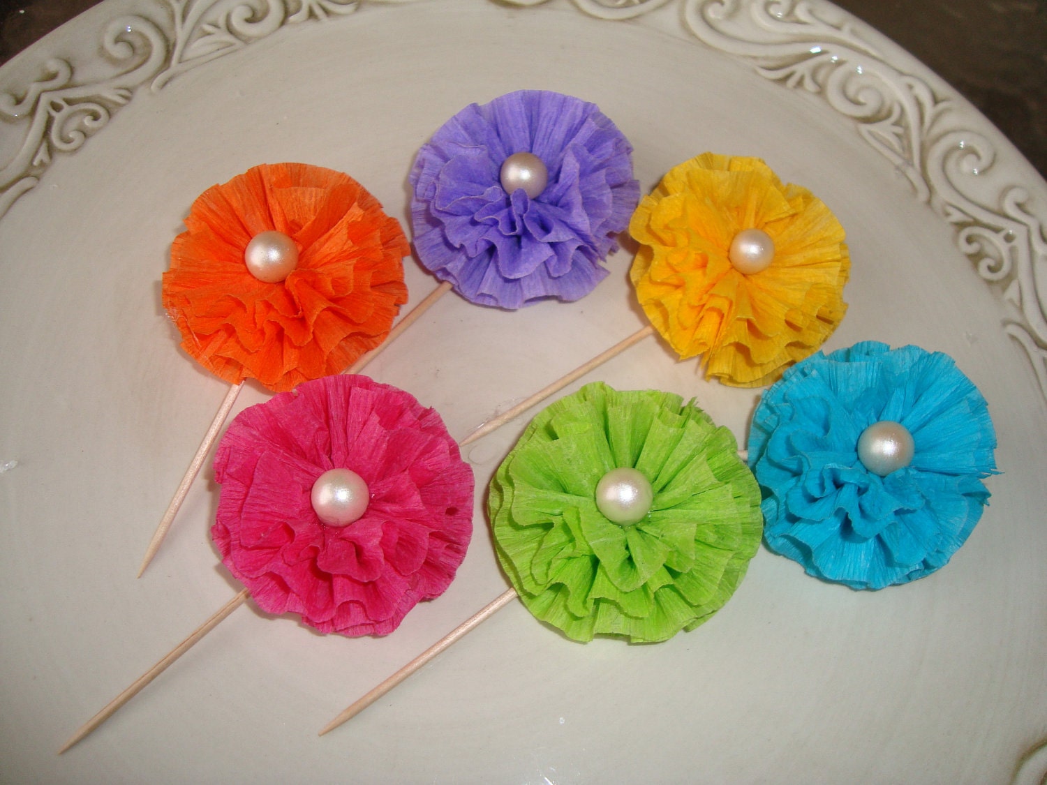 Colored Ruffle Cupcake Toppers Set of six For Birthday Party Il_170x135