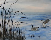 Two If By Sea-Original Watercolor Painting of Geese