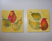 Watercolor Pears-Set of Two Original Watercolor Paintings on Clayboard