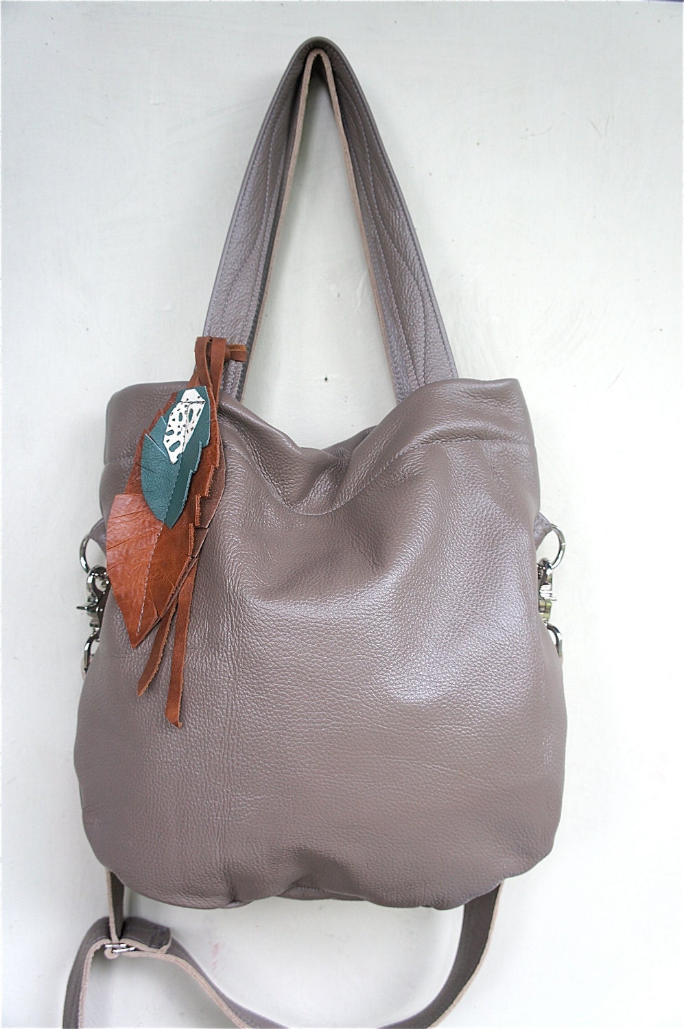 Agatha Fold Over in Pebble Gray Leather with Clip On Adjustable Strap