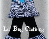 Custom Boutiquw Zebra Aqua Rock Star  Fall Winter Outfit 12 18 24 2t 3t 4t 5t 6