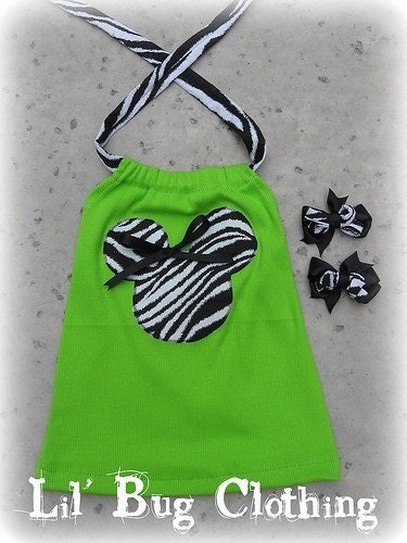 Custom Boutique Minnie Mouse Lime  Minnie Halter Top with 2 pair bows 12 18 24 2t 3t 4t 5t 6 girl