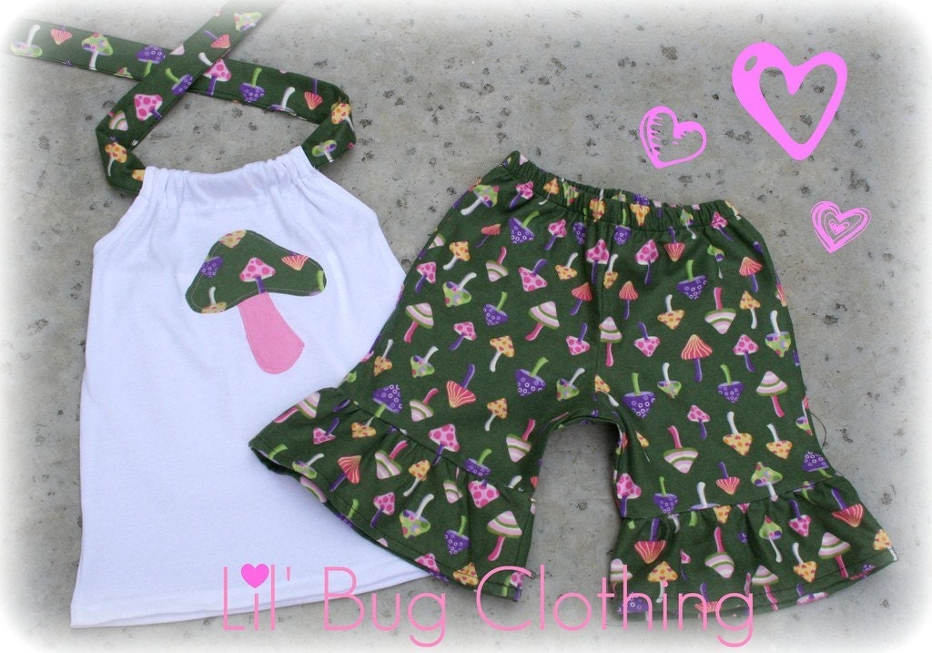 Custom Boutique Clothing Retro Lime Pink Mushroom Short Halter Top Girls