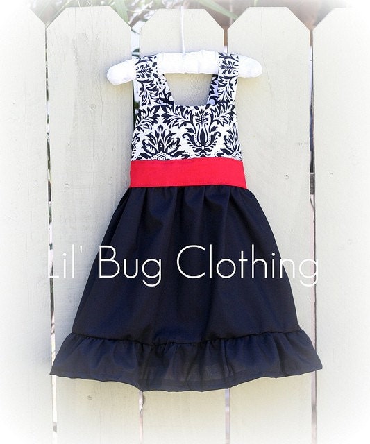 Custom Boutique Clothing Christmas Holiday Black White Damask Jumper Dress