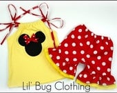 Custom Boutique Clothing Yellow and Red Minnie Mouse Knit Top  and Shorts