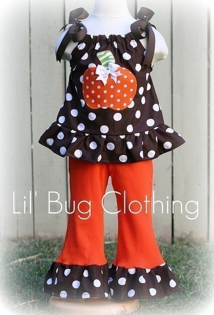 Custom Boutique Clothing Halloween Cocoa Lime Zebra Pumpkin Pant Set