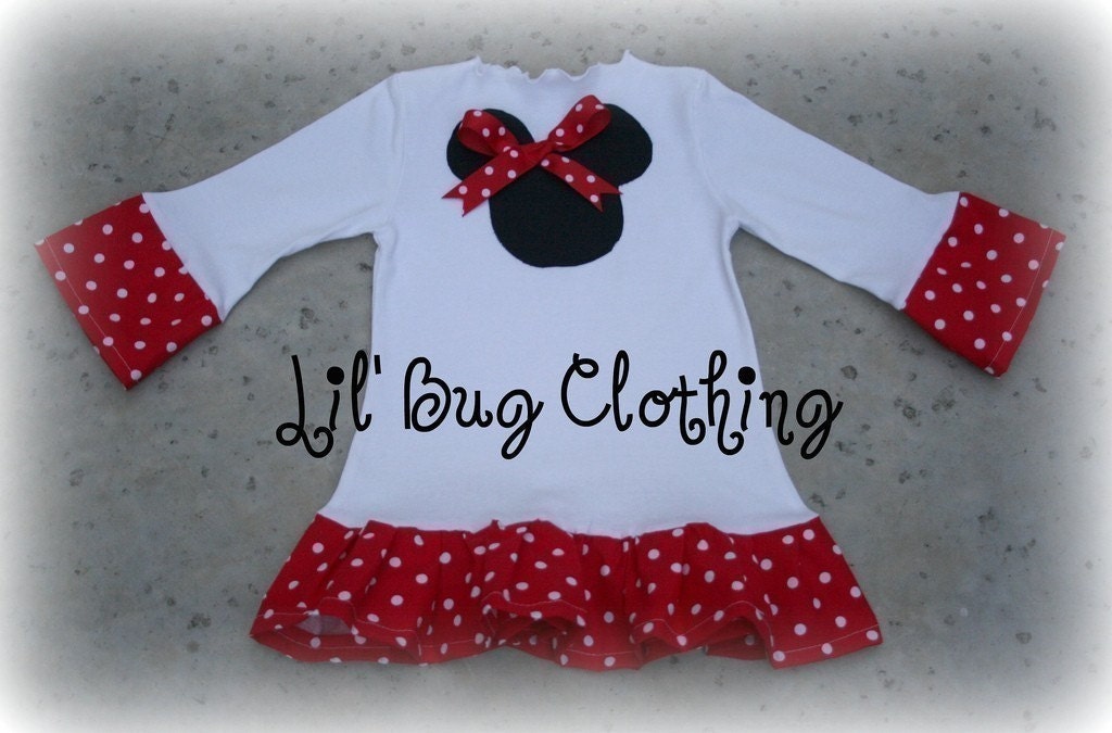 Custom Boutique Clothing White Red Polka Dot Knit Comfy Knit  Minnie Mouse Dress Girl
