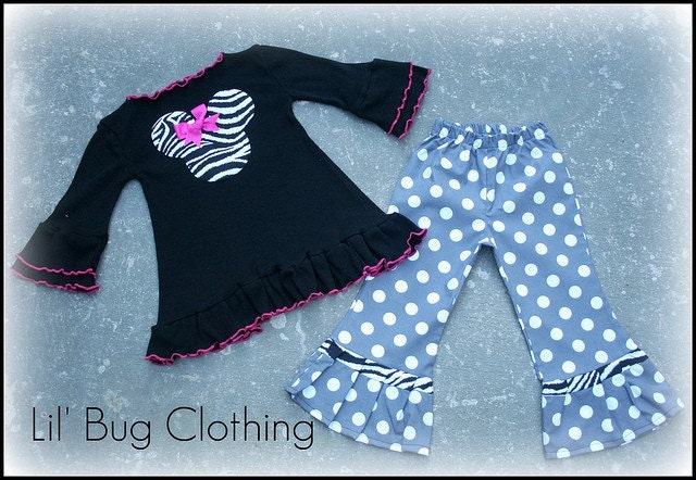 Custom Boutique Minnie Mouse Gray Polka Dot Pant Black  Zebra Minnie Tee