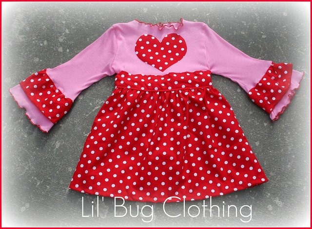 Valentines Polka Dot Pink Knit Heart Dress   Custom Boutique Clothing Girl 12 18 24 2t 3t 4t 5t 6t 7