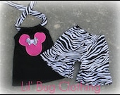 Custom Boutique Disney Minnie Mouse Zebra short and halter size 12 18 24 2t 3t 4t 5t 6 7