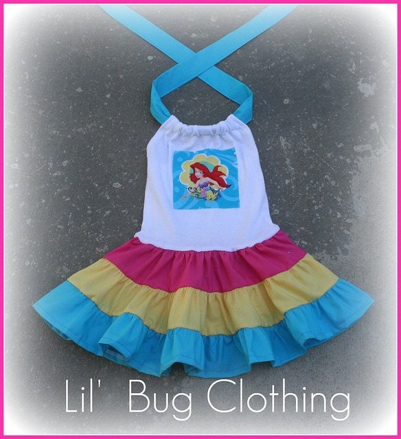 Little Mermaid Ariel  Custom Boutique Clothing Summer Tiered Halter Dress Girl Birthday